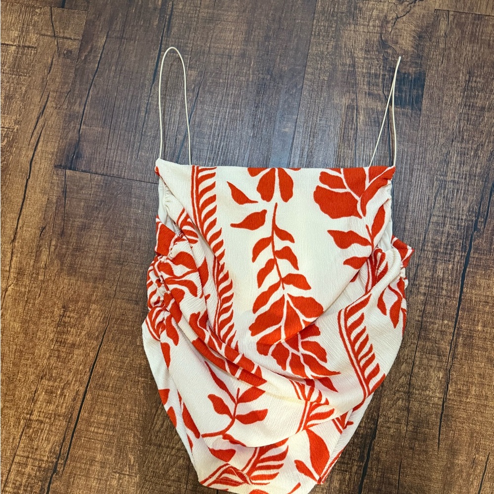 H&M Red and Cream Camisole Top